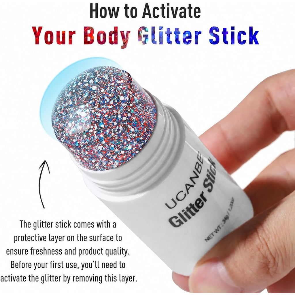 Ucanbe Red White Blue Body Glitter Stick For Fourth Of July Singer Concerts Music Festivals, Face Glitter Makeup For Face Body Hair Eyes & Lips, Chunky Glitter For Women 1.2Oz