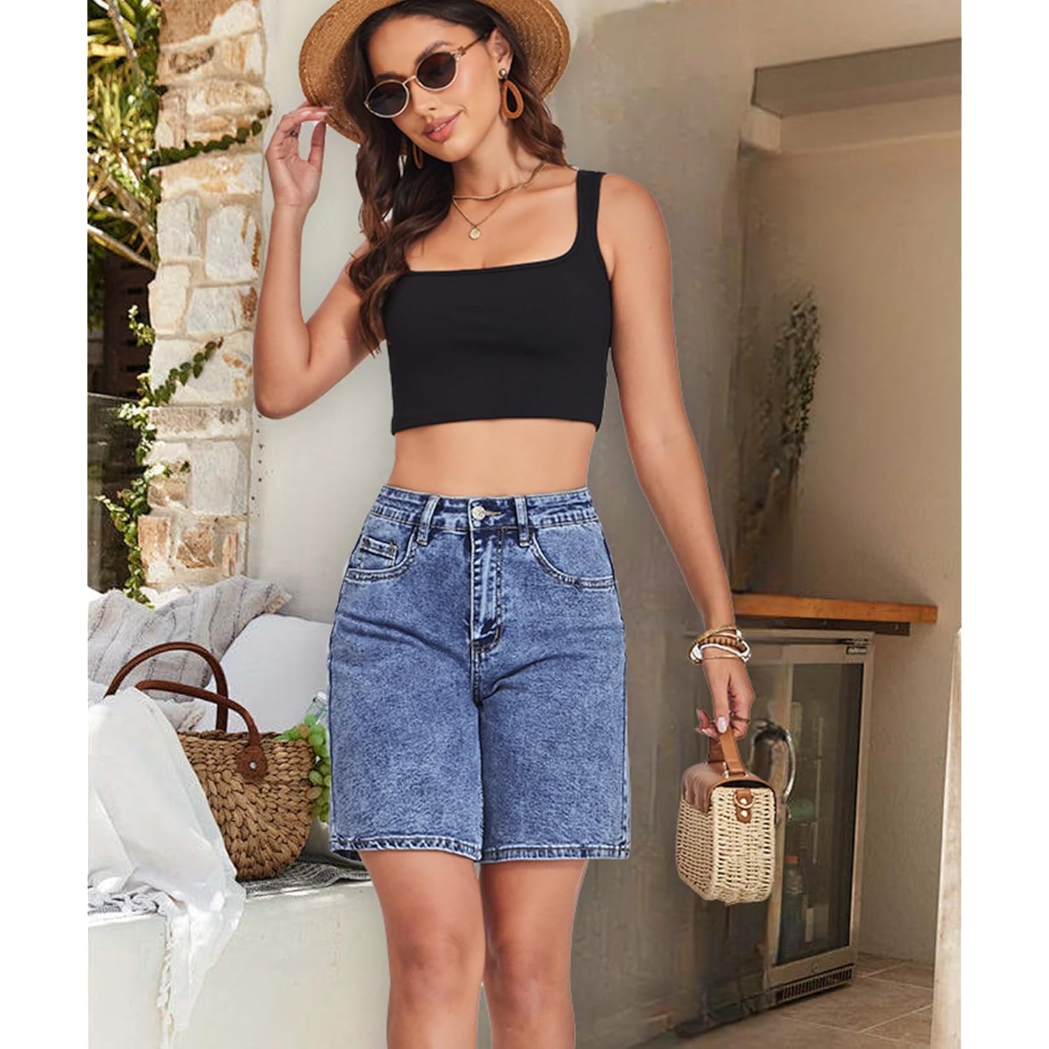 Bermuda Shorts for Women High Waisted Jorts Jean Shorts Womens Trendy Outfits Casual Summer Stretchy Denim Shorts