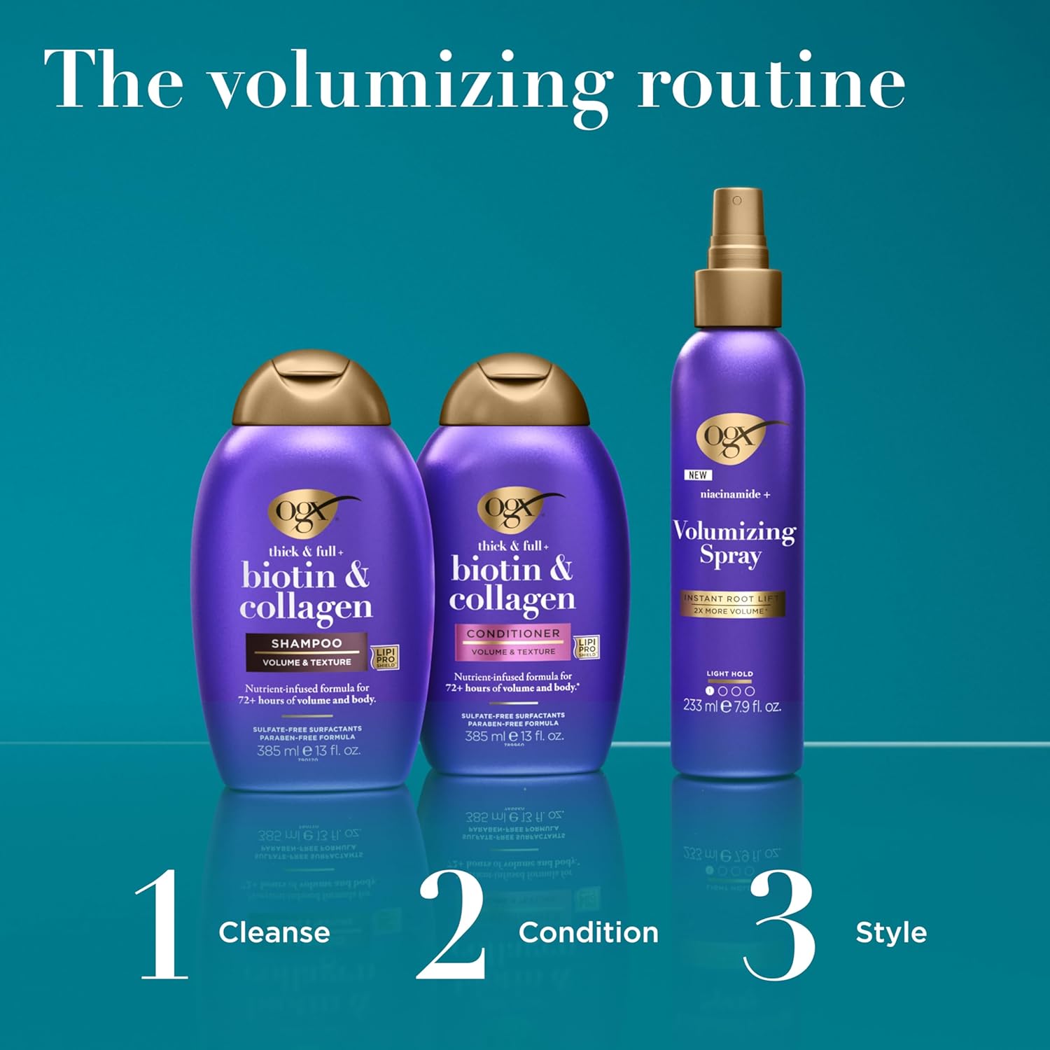 OGX Thick & Full + Biotin Collagen Extra Strength Volumizing Shampoo with Vitamin B7 Hydrolyzed Wheat Protein for Fine Hair. Sulfate-Free Surfactants Thicker, Fuller Hair, 13 Fl Oz