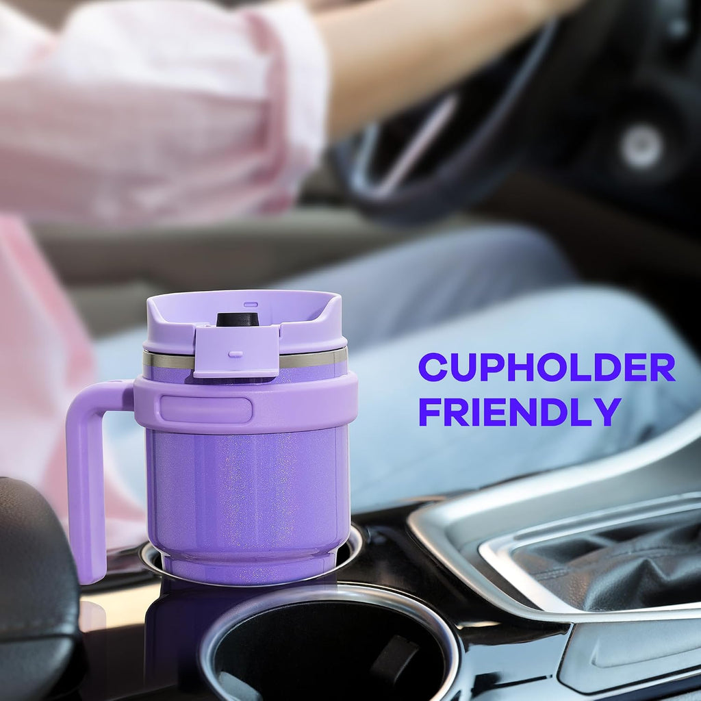 20 Oz Insulated Coffee Mug Tumbler With Handle, Stainless Steel Travel Mug Tumbler With Lid And Straw,Double Wall Vacuum Leak Proof Ice Coffee Thermal Cup, Black