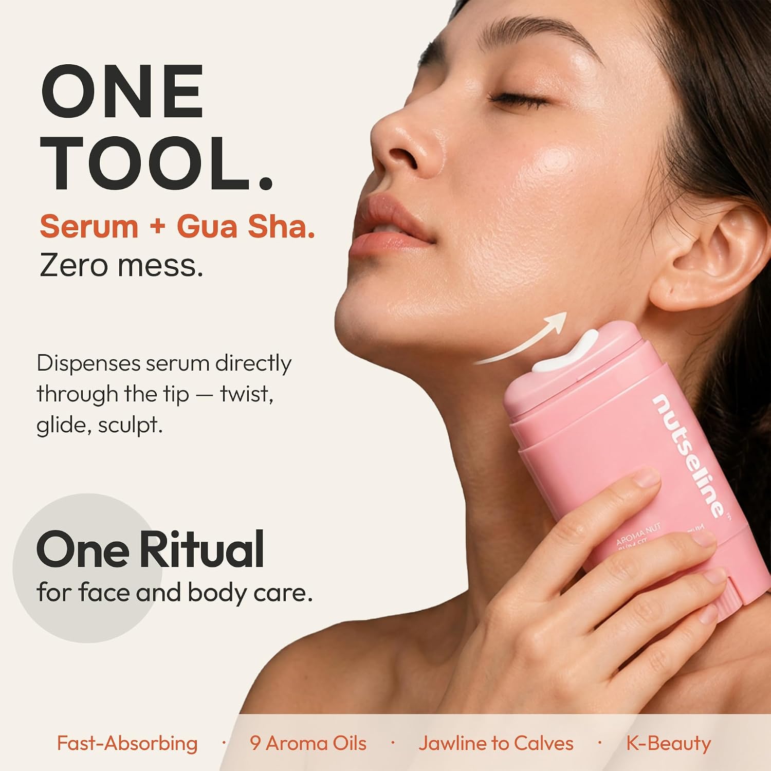 Nutseline Slim Fit Gua Sha Serum – Korean Beauty Firming & Contouring Body Serum With Aromatherapy & Nut Extracts – Lightweight Lotion Texture For Sculpted Skin From Jawline To Calves – 60Ml