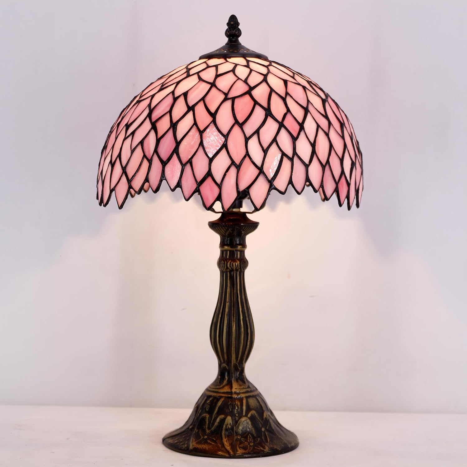 Werfactory Table Lamp Base Replacement Only With 6 Pcs Bulb, Wide 6 Height 18 Inch, Fit For 8, 10, 12 Inch Tiffany Style Stained Glass Lampshade, Dark Bronze Finish, Metal, Push Switch On Cord