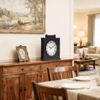 Vintage Mantel Clock, Large Rustic Distressed Metal Table Clock With Handle, Silent Non-Ticking Quartz Movement, Antique Brown Fireplace Shelf Desk Clock For Living Room Bedroom Office