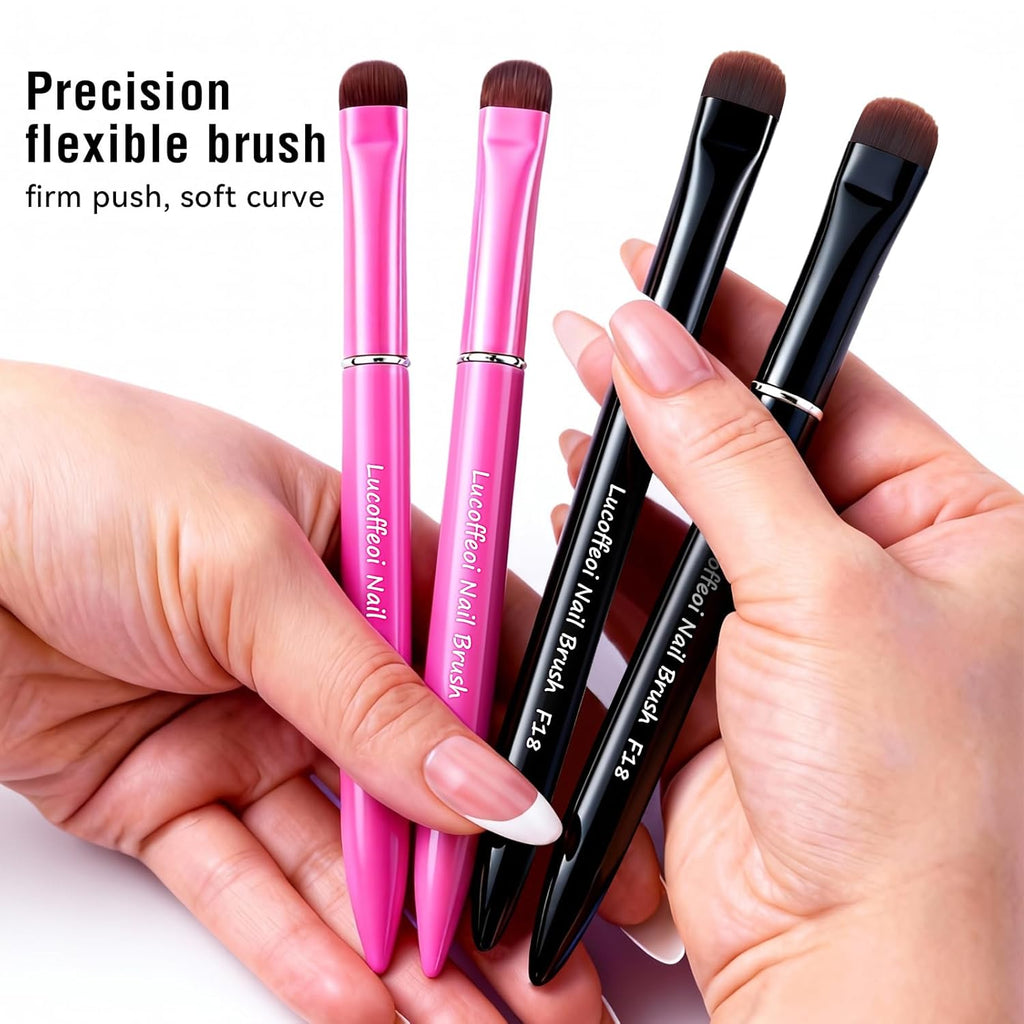 Clean Up Brush, 2-Pack Professional Kolinsky Sable Nail Art Brushes for Gel, Polygel, Acrylic Nails - Precision Detailing Set (Pink F18 + Black F16) (Pink(F18) & Black(F16))
