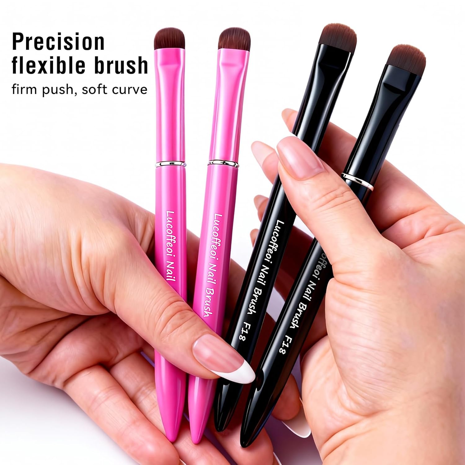 Clean Up Brush, 2-Pack Professional Kolinsky Sable Nail Art Brushes for Gel, Polygel, Acrylic Nails - Precision Detailing Set (Pink F18 + Black F16) (Pink(F18) & Black(F16))