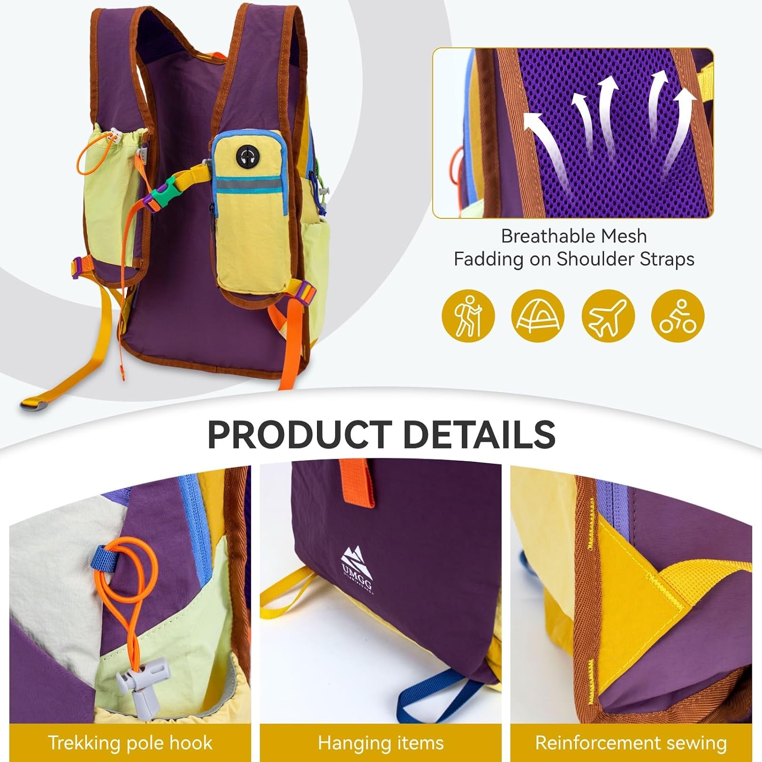 15L Small Hiking Backpack Travel Daypack Colorful Lightweight Packable Foldable Casual Backpack For Women Men