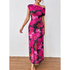 Blencot Women'S Floral Off Shoulder Maxi Dress Ruched Bodycon Summer Wedding Guest Party Gown
