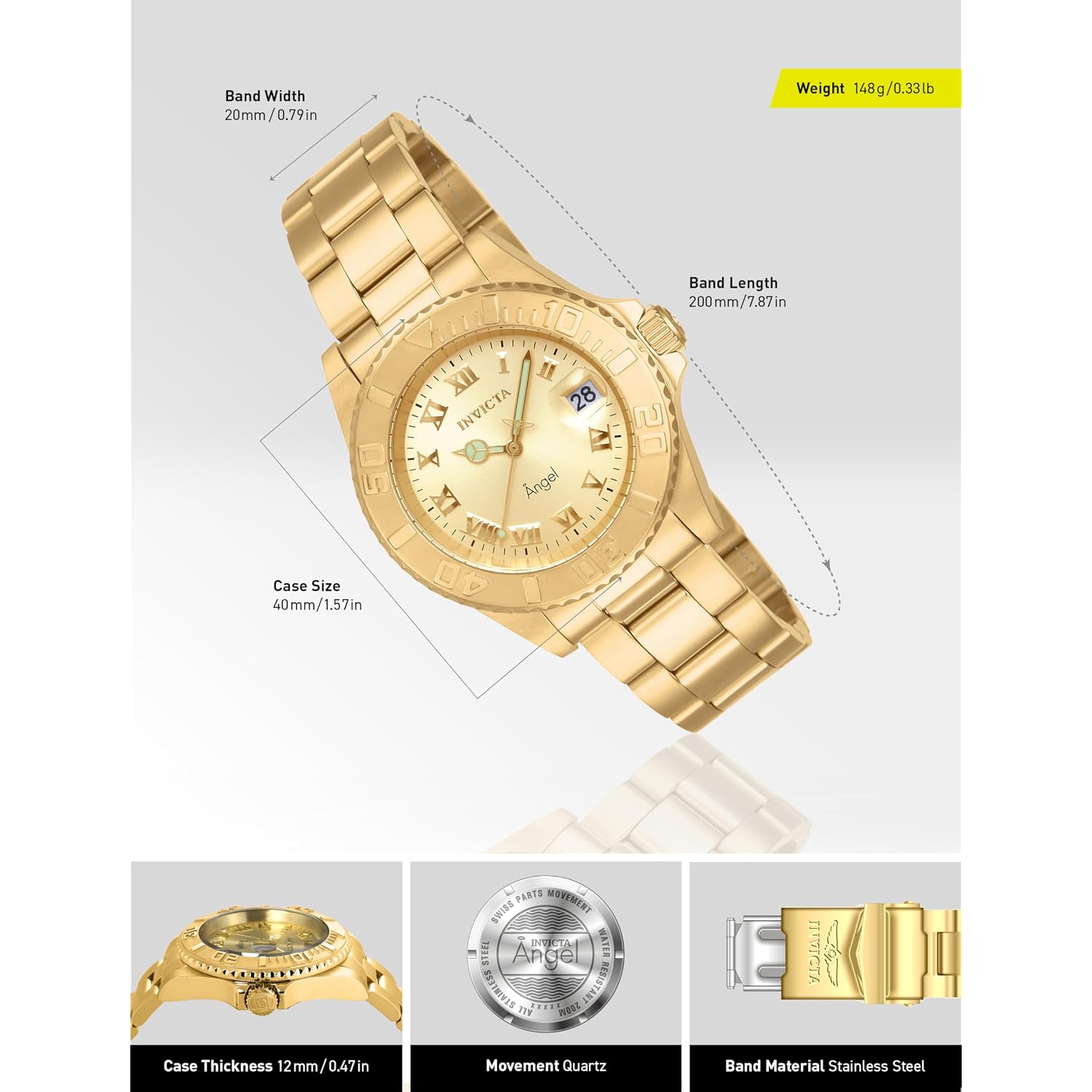 Invicta Women'S Angel 40Mm Gold Tone/Rose Tone Stainless Steel Quartz Watch, Gold (Model: 14321, 14368)