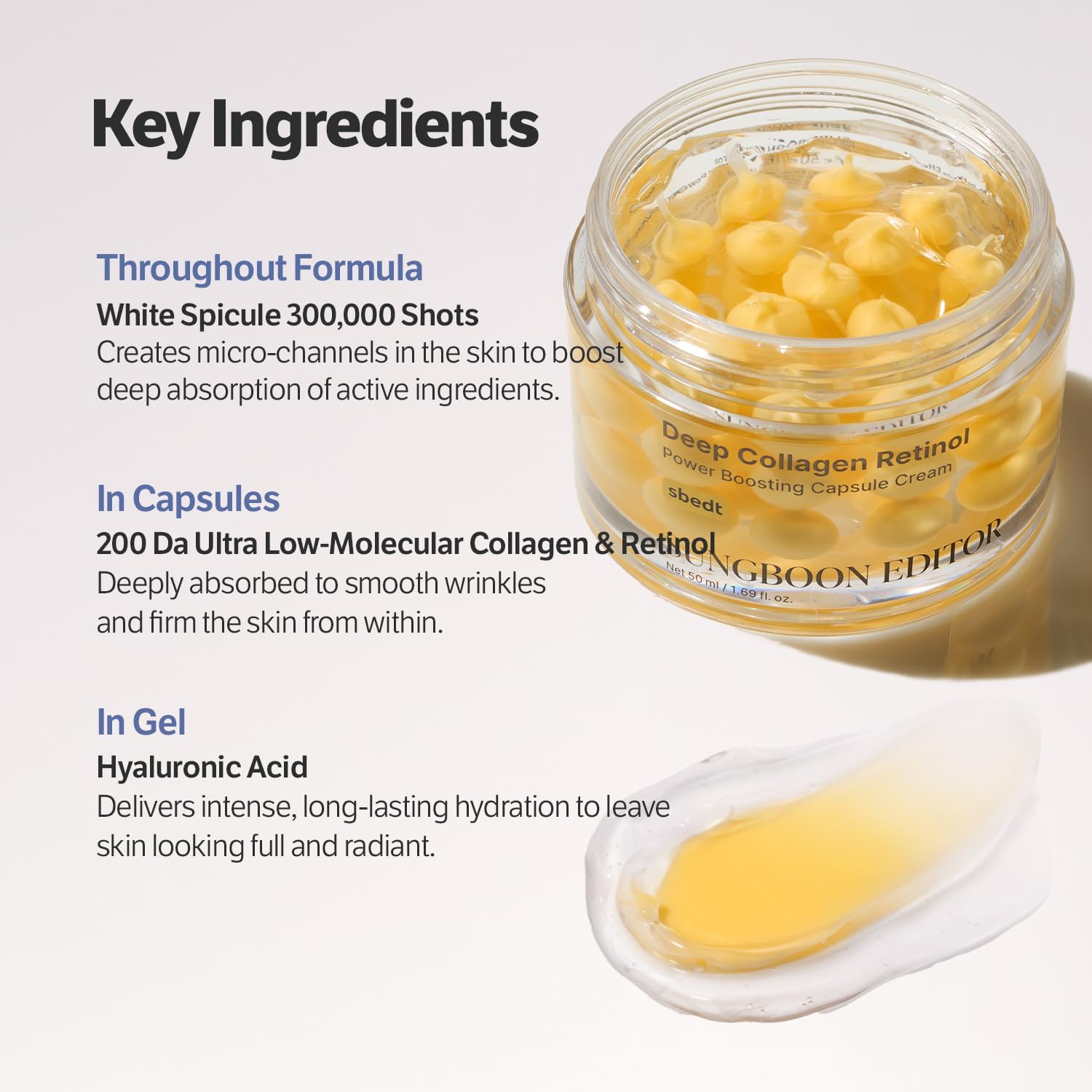 SUNGBOON EDITOR Deep Collagen Retinol Capsule Cream | For Fine Lines and Dry Skin | White Spicules + Collagen + Retinol | Korean Skincare, 1.69 fl.oz | Gifts for Women