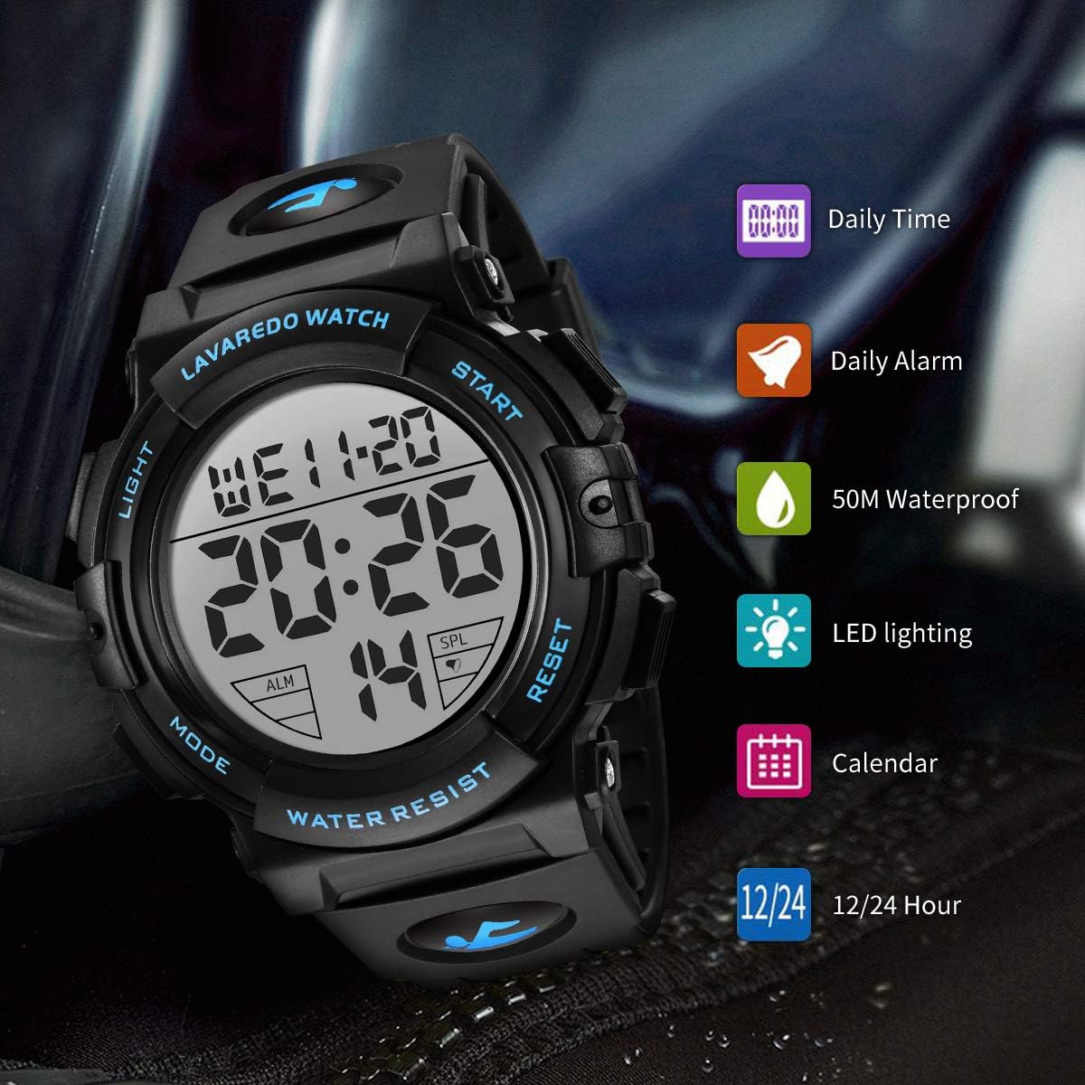 L Lavaredo Mens Digital Watch Sports Military Watches Waterproof Outdoor Chronograph Wrist Watches For Men With Led Back Ligh/Alarm/Date