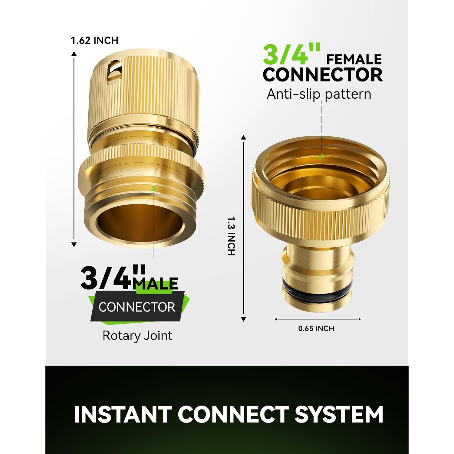 Rainpoint Garden Hose Quick Connectors, Heavy Duty Solid Brass 3/4 Inch Ght, Universal Leak-Proof Fittings For Easy Water Hose Connection (2 Sets)