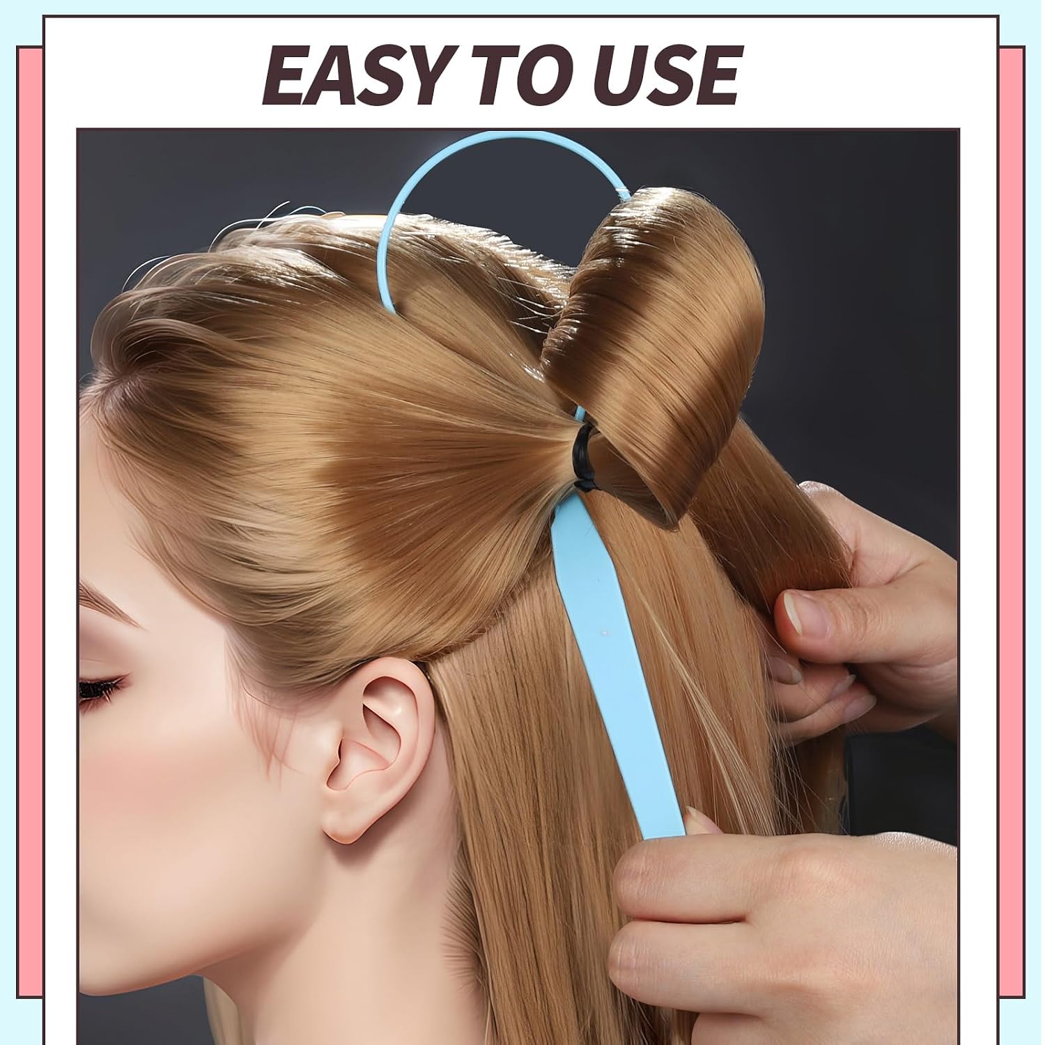 Teenitor 4Pcs Pony Hair Tail Tools, 2 Pairs Hair Loop Styling Tool Hair Flipper Pull Through Tool, French Braiding Hair Tool Hair Accessories For Women Girls, Loop Hair Tool, Light Blue/Light Pink