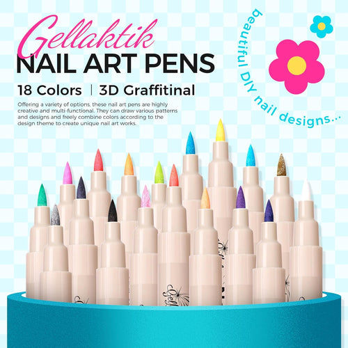18 Color 3D Nail Art Pens Set, 0.7MM Nail Polish Pens for Nail Art Dotting Pen Drawing Painting Liner Brush for DIY Nail Design, Home & Salon Manicure Tools