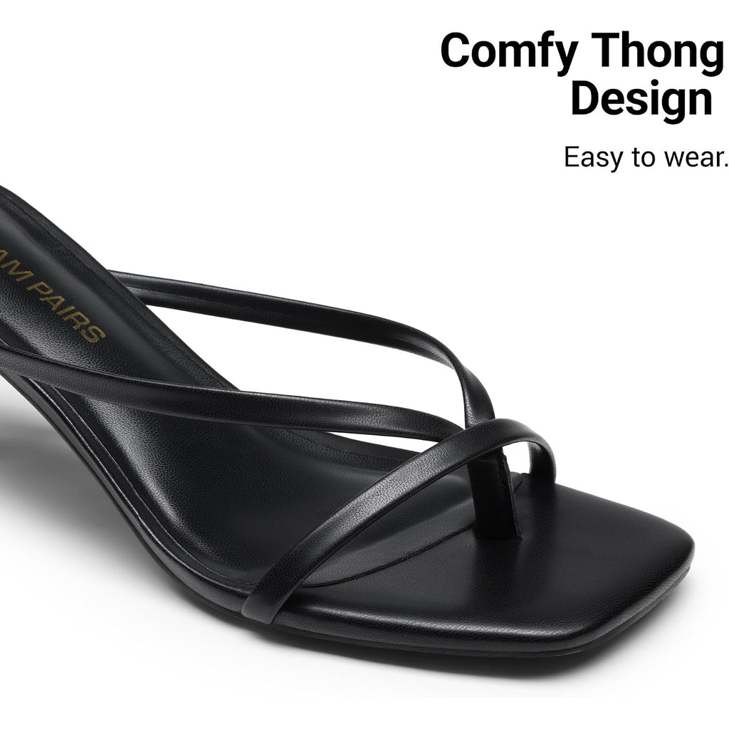 Dream Pairs Kitten Heels For Women Flip Flops Slip On Low Heels Open Square Toe Thong Heeled Strappy Sandals Slides Comfortable Dress Shoes
