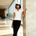 Seyumixi Y2K Button Up Shirt Women Short Sleeve V Neck Cropped Blouse Slim Fitted Collared Top Cute Preppy Coquette Tops