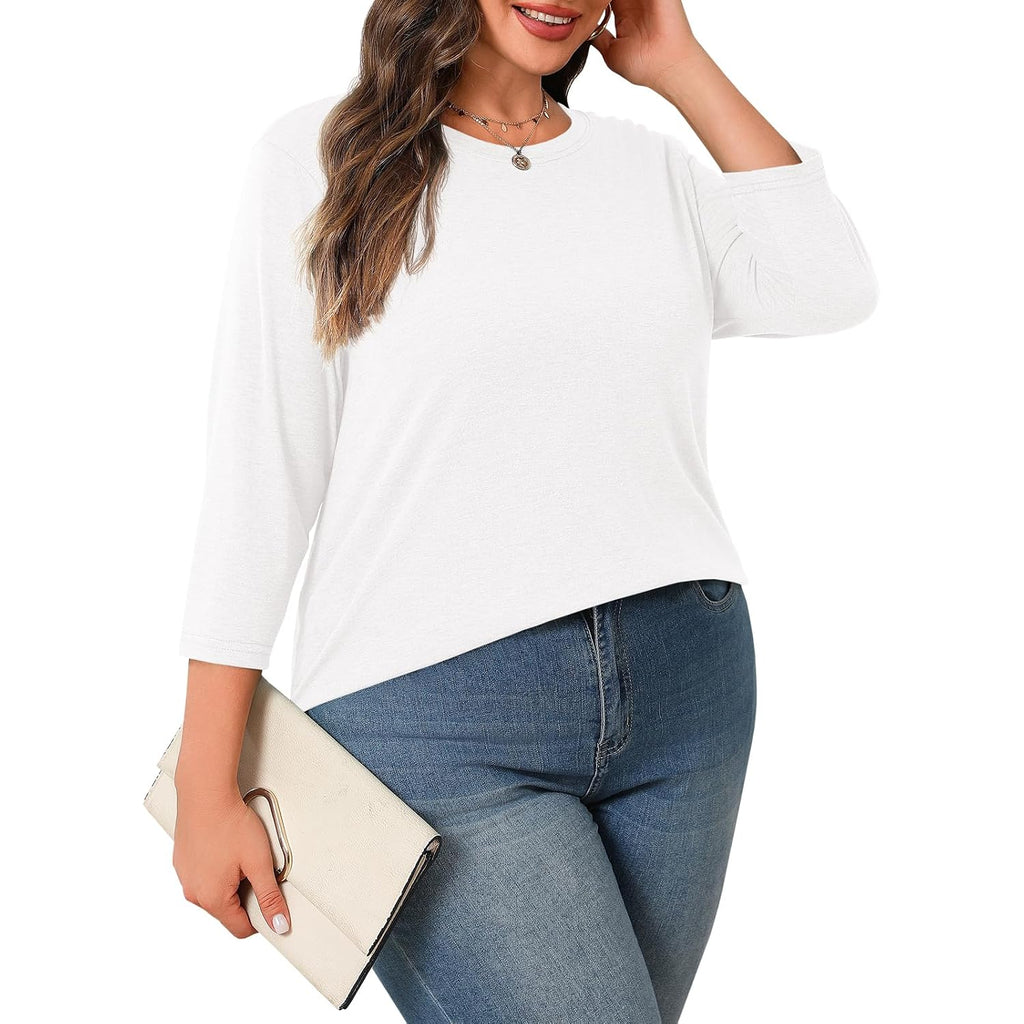 Beautife Plus Size Tops for Womens 3/4 Sleeve Casual T Shirts Loose Fit Tunic Blouse