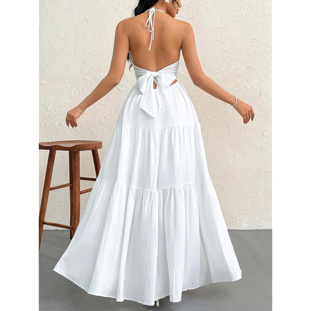 Narecte Women'S Maxi Summer Dresses Halter V Neck Beach Dresses For Women A-Line Casual Dress For Vacation