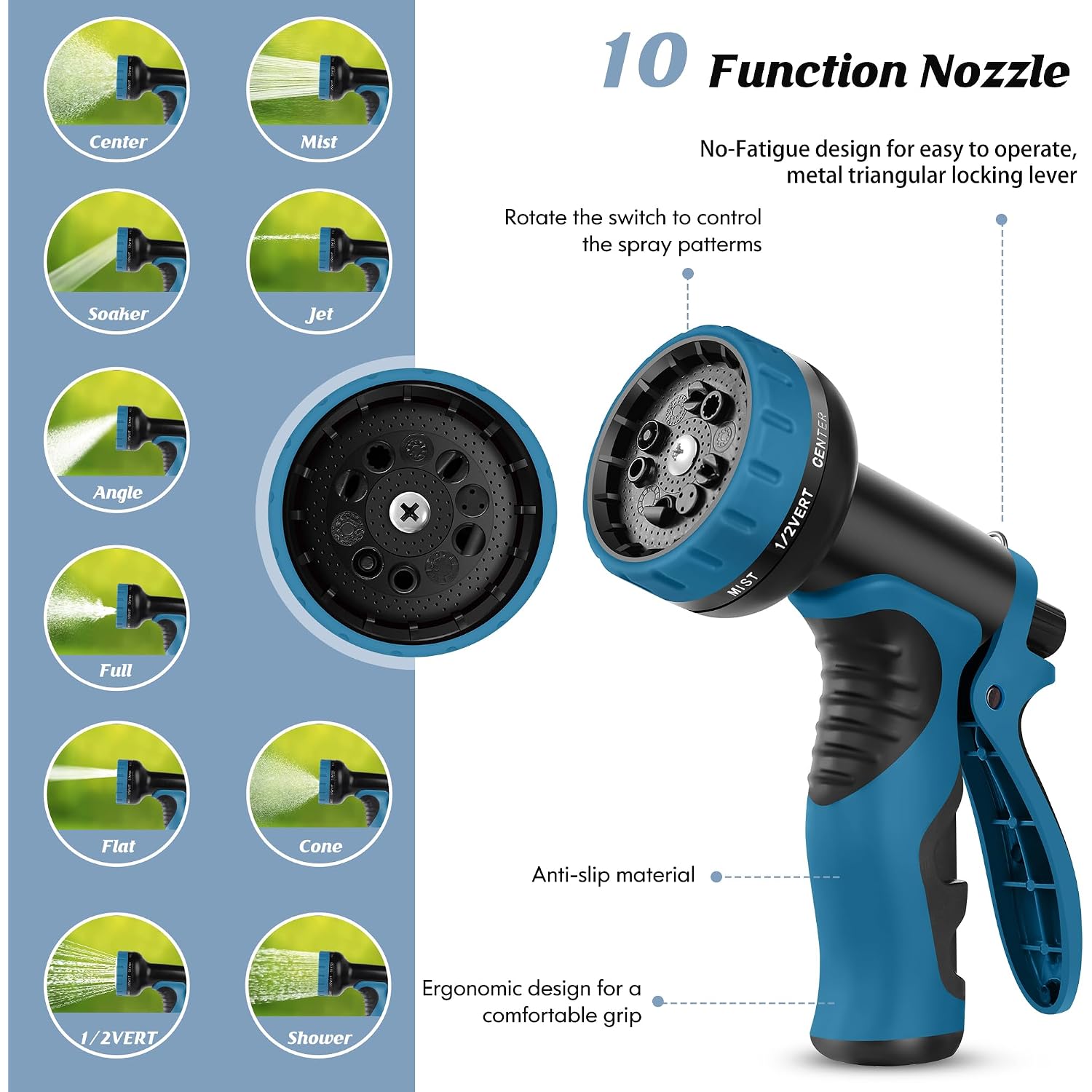 Garden Hose 100Ft With 10-Function Nozzle, No-Kink Water Hose | Metal Hoses With Leak-Proof Connectors, Lightweight, Puncture-Proof, Pet-Proof, Sturdy, 550Psi, Hose For Outdoor, Yard