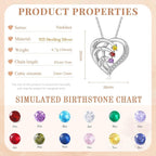 925 Sterling Silver Personalized Name Mom Necklace with 2-6 Heart Birthstones Custom Name Mother Chain Pendant Mother Day Christmas Gifts for Women Mom Grandma Wife