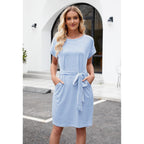 Merokeety Women'S 2026 Summer Casual T Shirt Dress Short Sleeve Striped Tie Waist Work Vacation Trendy Short Dresses