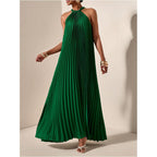 Oyoangle Women'S Summer Maxi Dress Wedding Guest Party Sleeveless Pleated Long Flowy Beach Vacation Dress