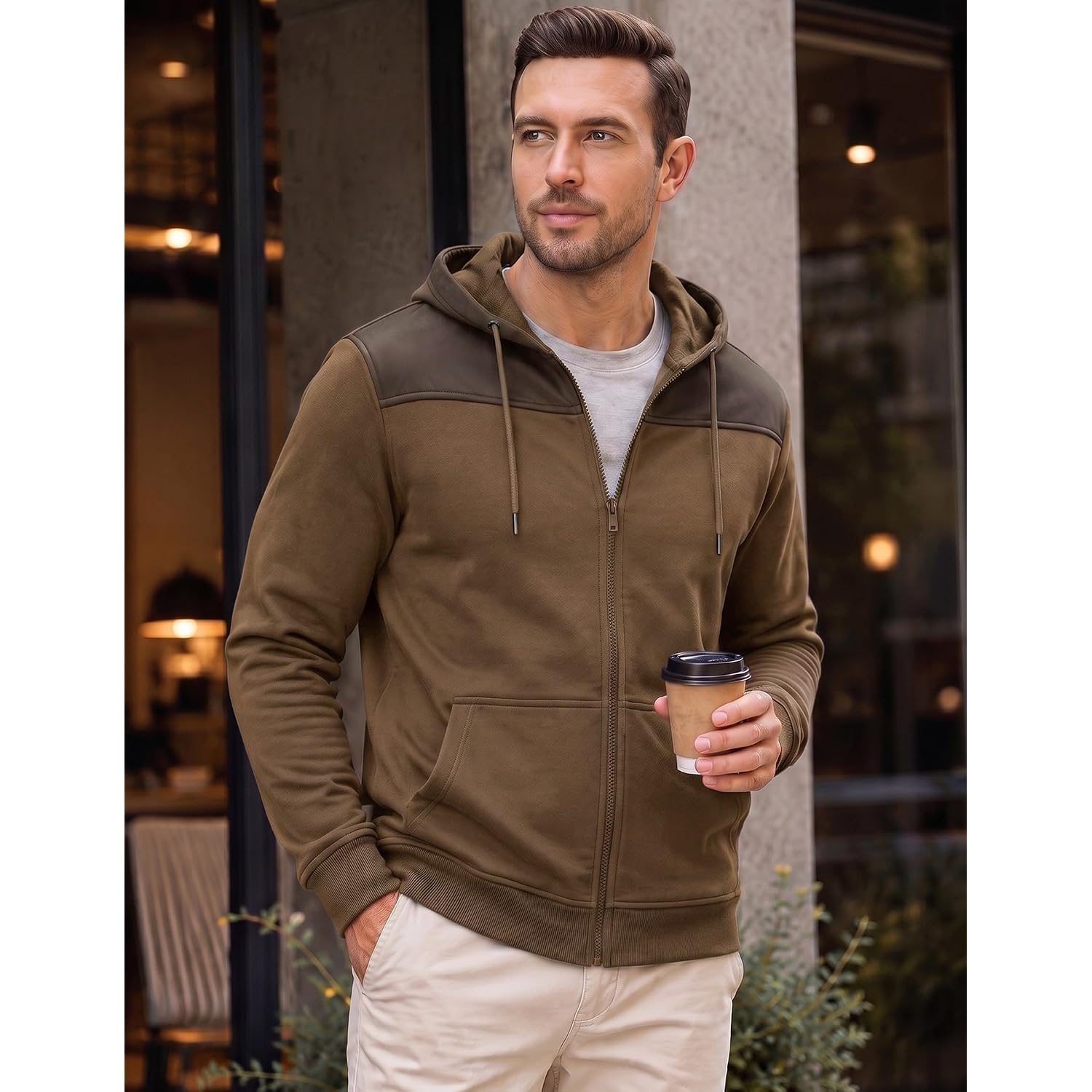 Jmierr Men Hoodie Zip Up Casual Drawstring Hooded Jacket With Pockets Workout Hiking Sweatshirt