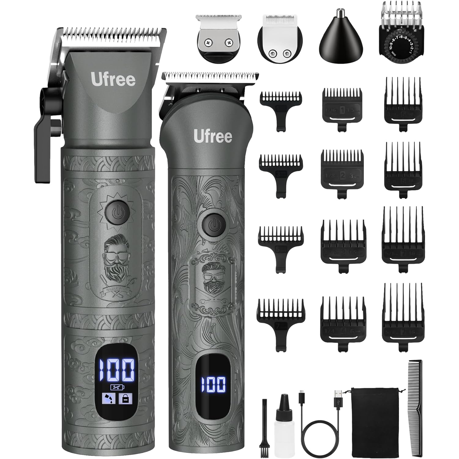 Ufree Beard Trimmer for Men with Hair Clipper, Professional Hair Clippers for Men and Hair Trimmers, Cordless Electric Razor Mens Grooming Kit for Nose, Face, Ear, Body, Gifts for Men Husband Father
