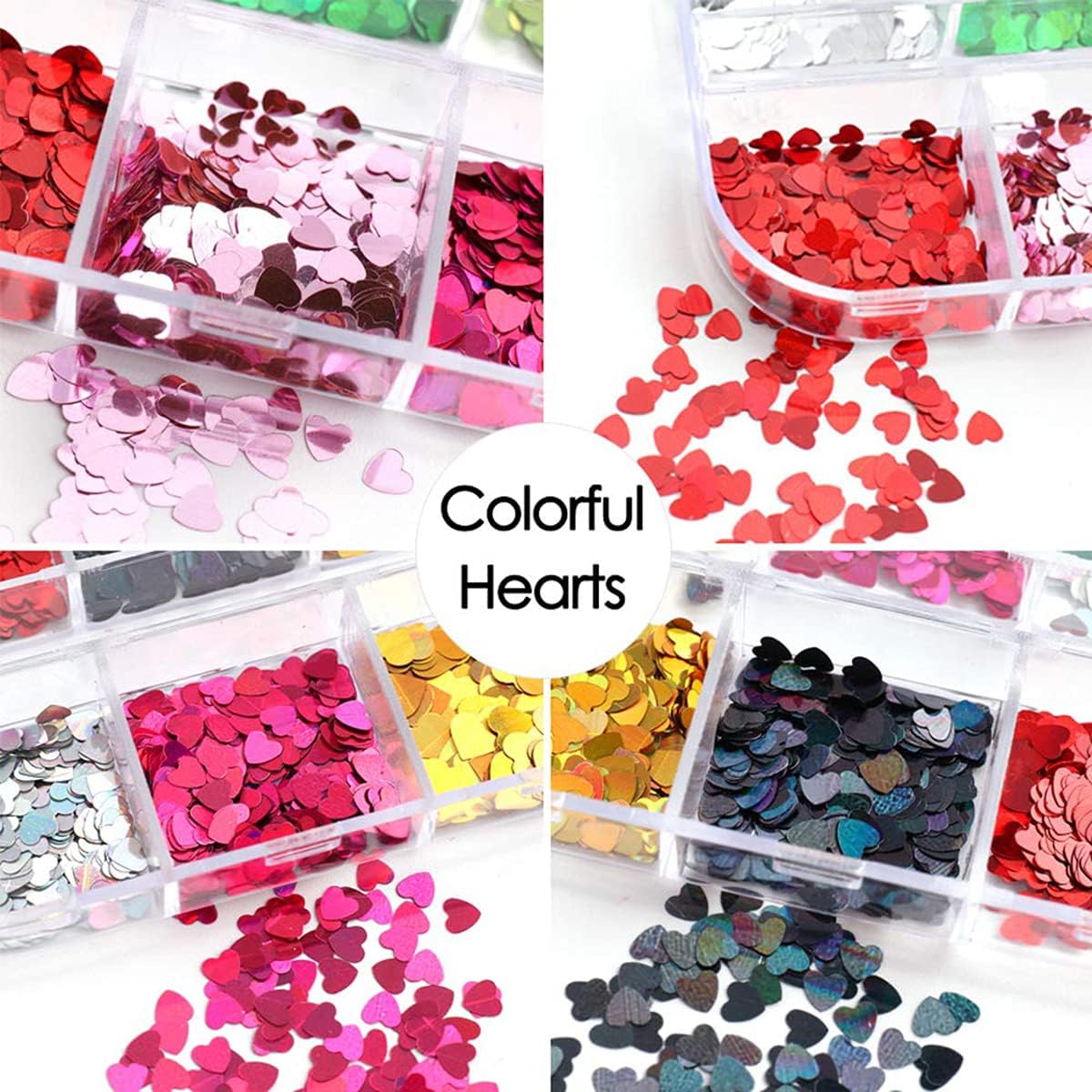 3D Heart Nail Glitter Sequins Art Stickers Decals Supplies Flakes Holographic Confetti for Acrylic Nails Designs Makeup DIY Decoration
