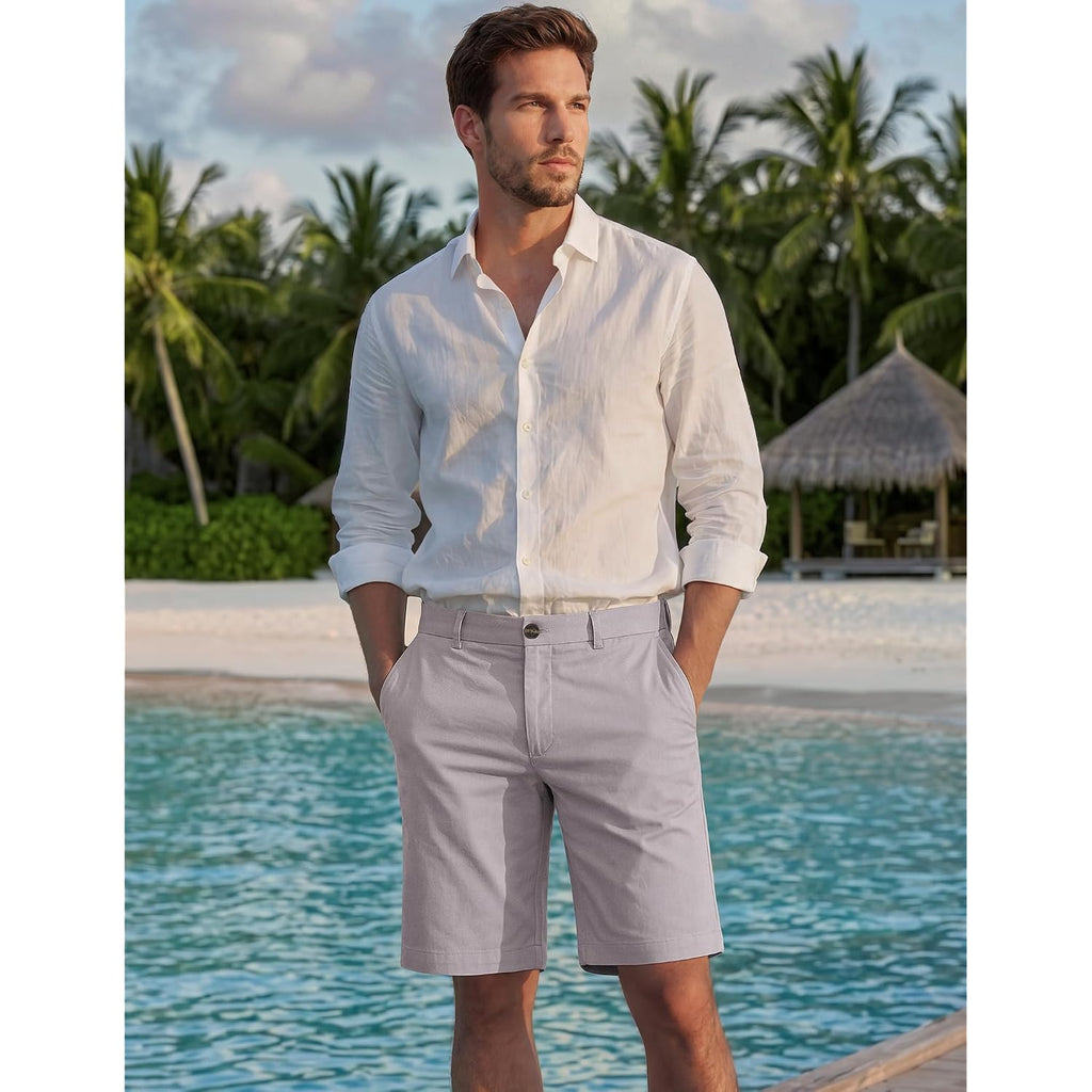Coofandy Mens Shorts Casual 9" Lightweight Cotton Comfort Stretch Dress Shots Summer Beach With Pockets