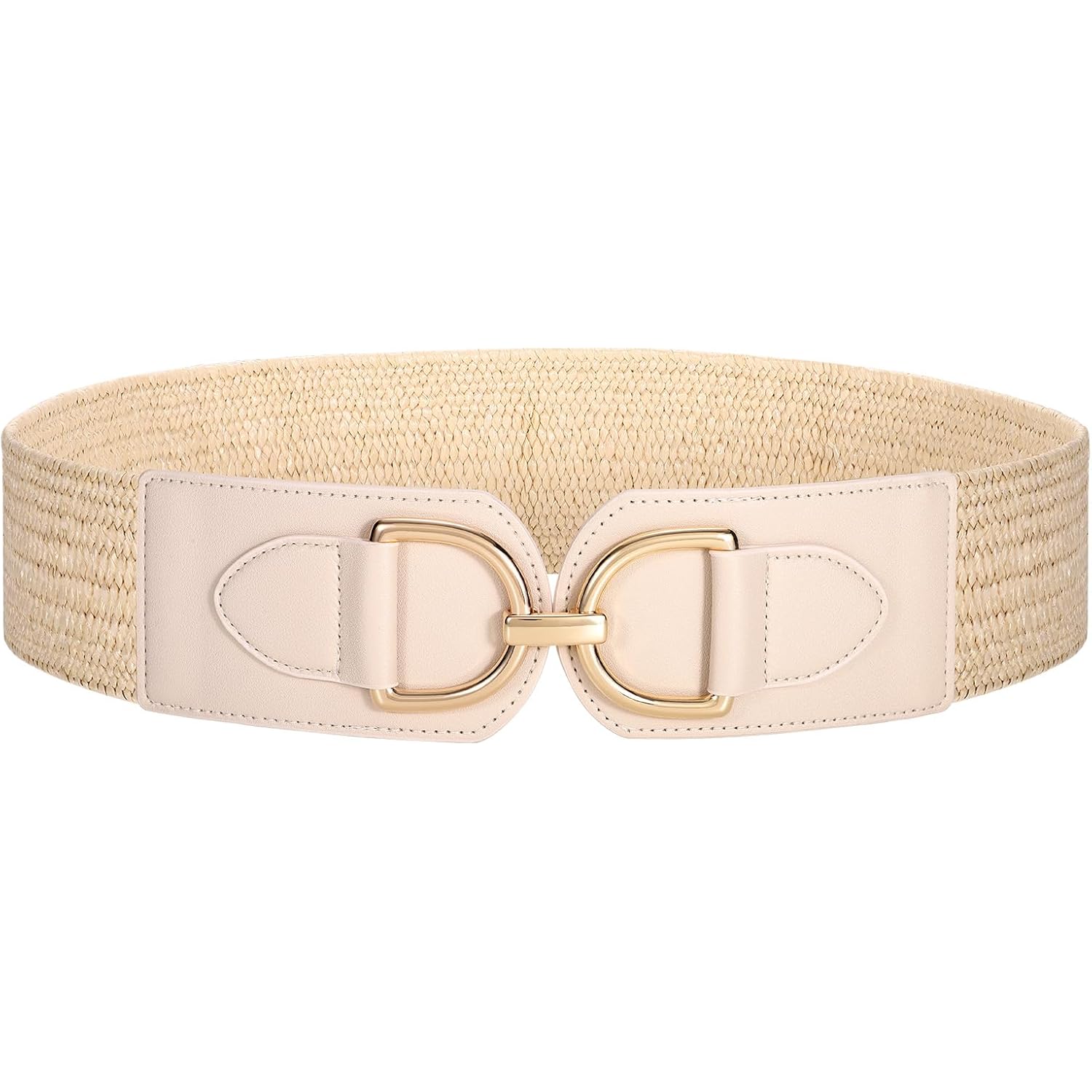 TRIWORKS Straw Woven Elastic Belt for Women Wide Boho Braided stretchy Belt Rattan Waist Belt for Dress