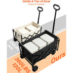 Wagons Carts Foldable, Collapsible Wagon, Foldable Wagon Cart With Wheels, Folding Wagons For Beach Camp Sports Garden, 2 Cup Holders/Lightweight Portable/Black/360 Lbs