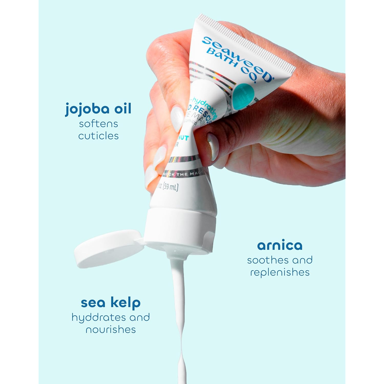 Seaweed Bath Co. Ultra-Hydrating Hand Rescue Moisturizing Cream - Coconut Water Scent - Sustainably Harvested Seaweed, Sea Kelp, Arnica to Soothe Dry, Rough Skin - 2 oz