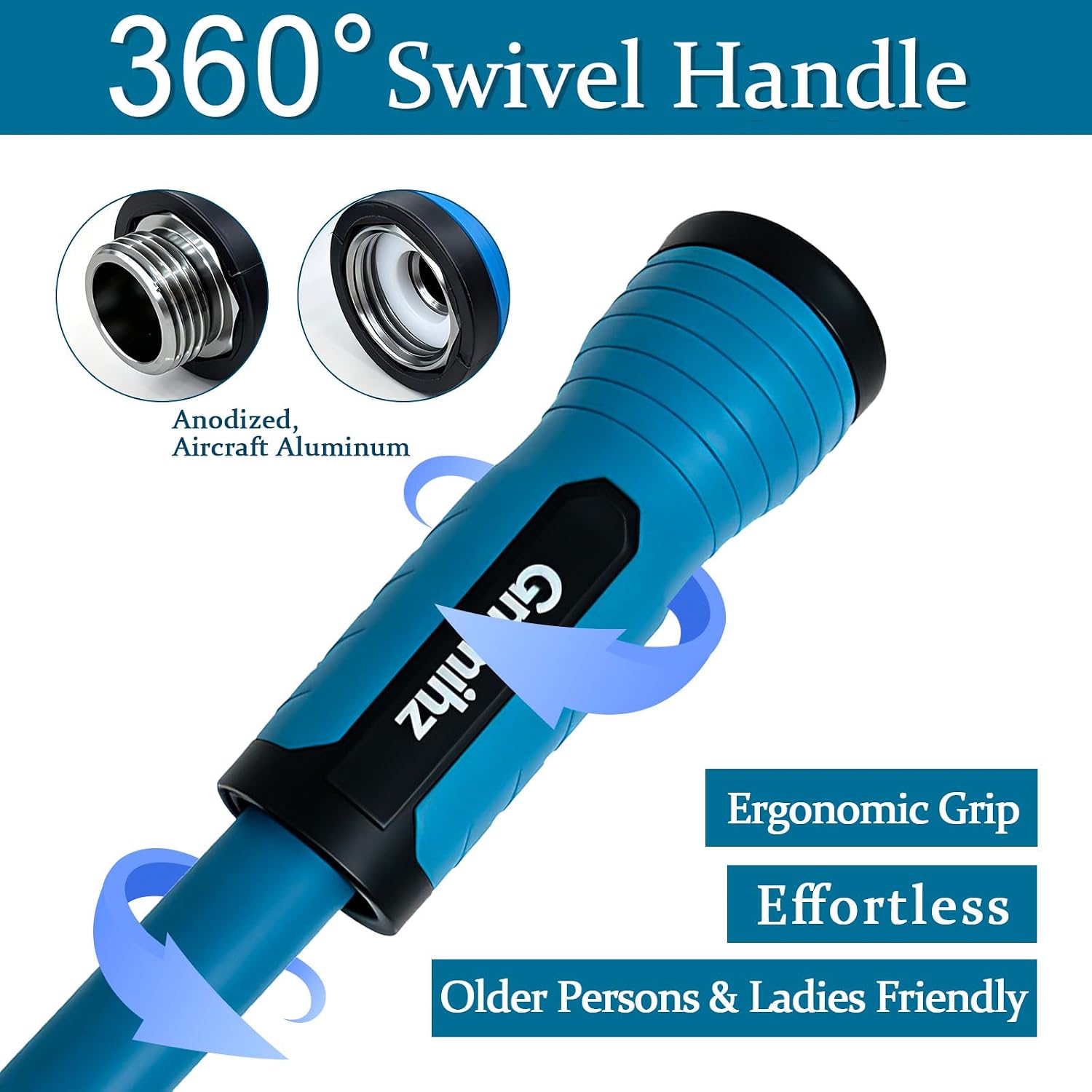 Garden Hose 5/8 In X 50 Ft, Made Of Tpe (Betterthan Pvc/Hybrid Polymer), Lightweight Yet Durable Water Hose With Ergonomic Grip, Drinking Water Safe Material, All-Weather, 3/4" Ght Fittings