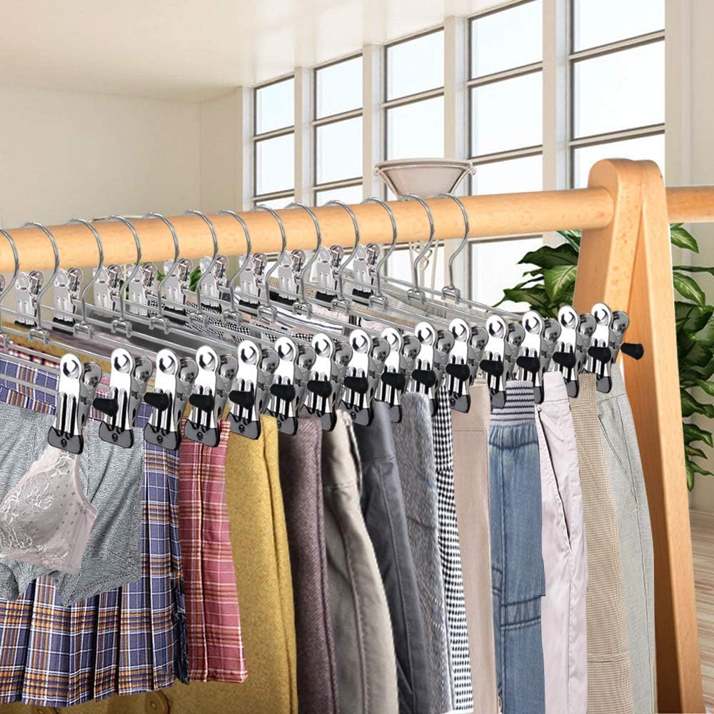 Northern Brothers Pants Hangers With Clips, Heavy Duty 20 Pack, Adjustable Metal Skirt Hanger For Women Men Jeans Shorts Trousers Dorm Bedroom College Clothes Closet Organizers And Storage