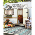 Montvoo Outdoor Rug Carpet Waterproof-Patio Rug Mat 5X8 Reversible Rv Outdoor Camping Rugs Picnic Beach Mats Plastic Straw Outside Rugs For Balcony Porch Pool Deck Boho Patio Decor