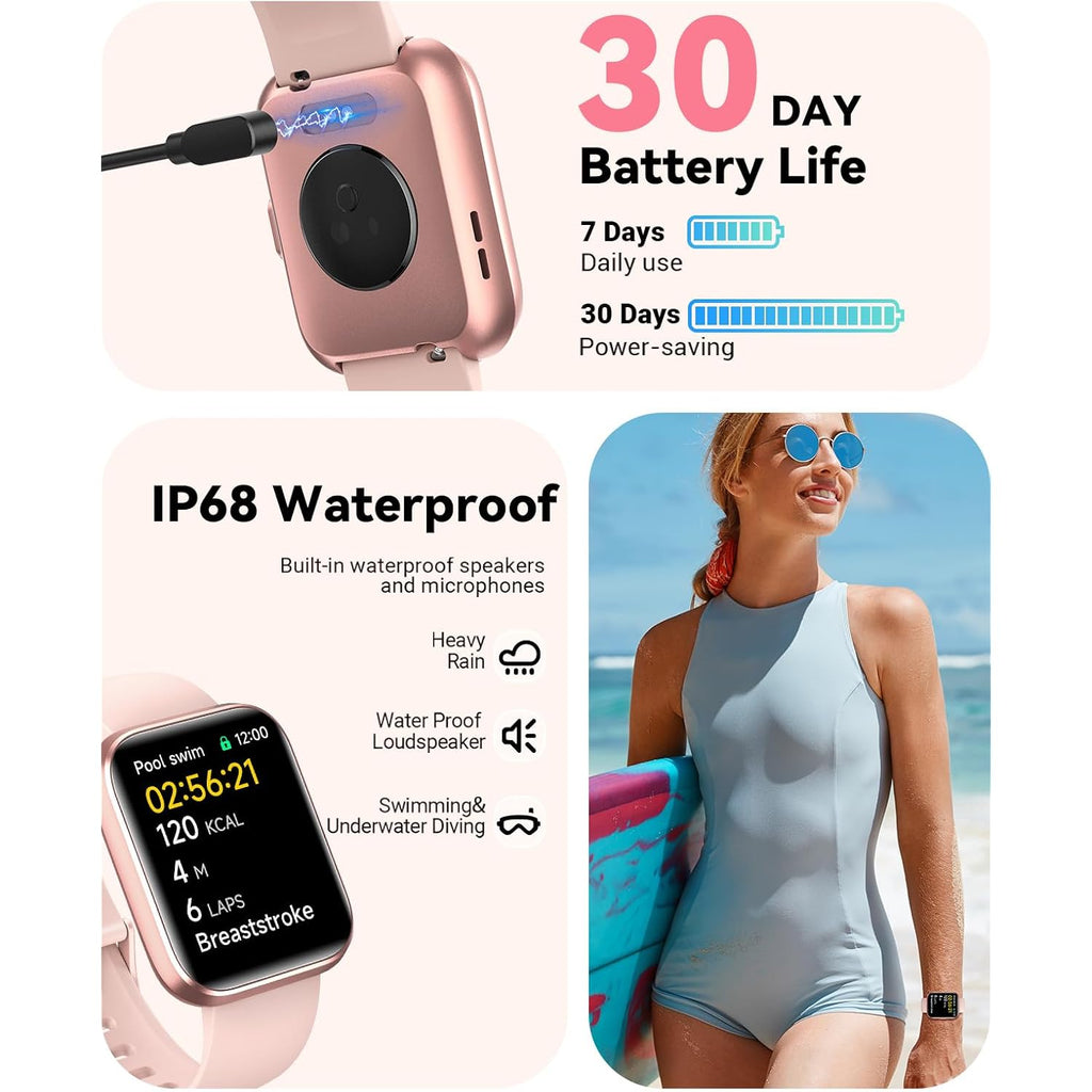 Smart Watches for Women, 1.8" Touch Screen Fitness Watch with Heart Rate, Pedometer, IP68 Waterproof Smartwatch for iPhone Android, 2 Packs