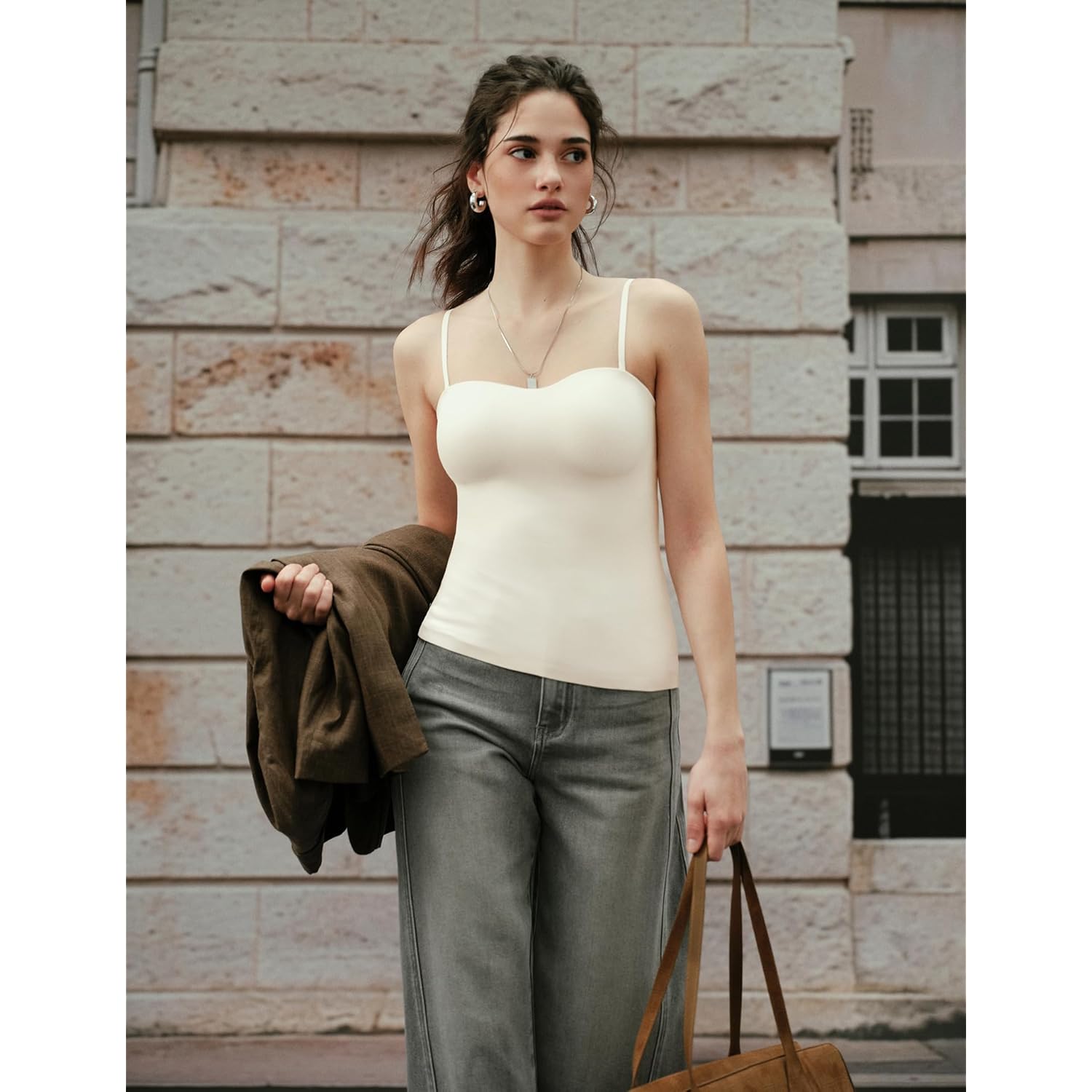 Built in Bra Tank Tops for Women, Double Lined Padded Cami Scoop Neck Spaghetti Straps Basic Summer Top 2026