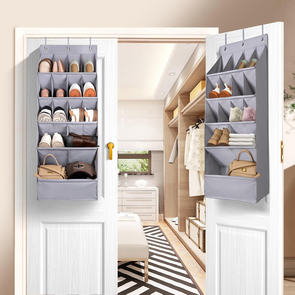1 Pack Over-The-Door-Shoe-Organizers,Hanging Organizers With Large Pocket Shoe Holder Hanging Shoe Rack For Closet Shoe Organizer For Wall, Over Door Organizer With 15 Pockets Gray