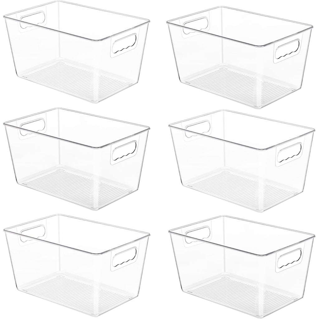 YIHONG 6 Pack Clear Pantry Organizer Bins, Plastic Containers with Handle for Kitchen,Freezer,Cabinet,Closet,Bathroom Under Sink Storage