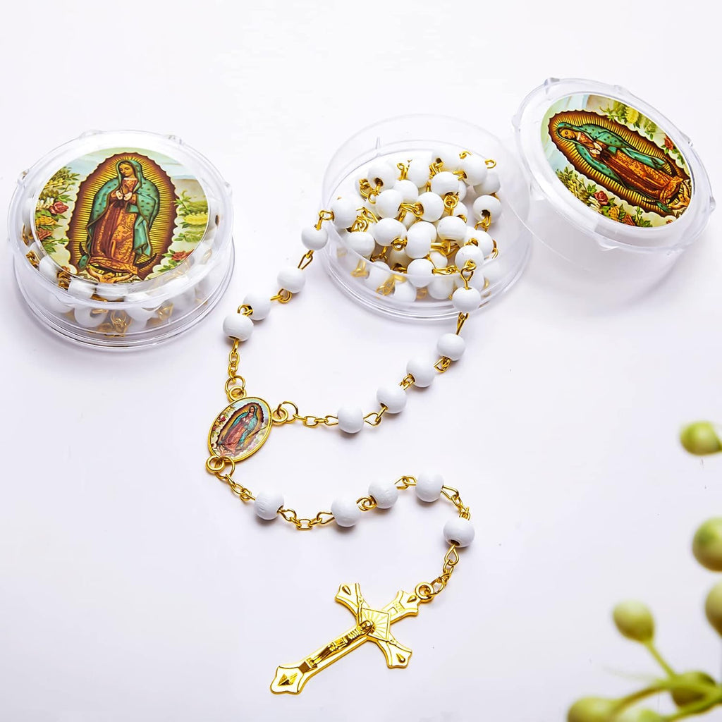 Jadive 100 Pcs Scented Rosary Beads Necklace with Gift Box Lady Guadalupe Wooden Rosary Beads Bulk with Crucifix for Women Men First Communion Baptism Favors Catholic Gifts
