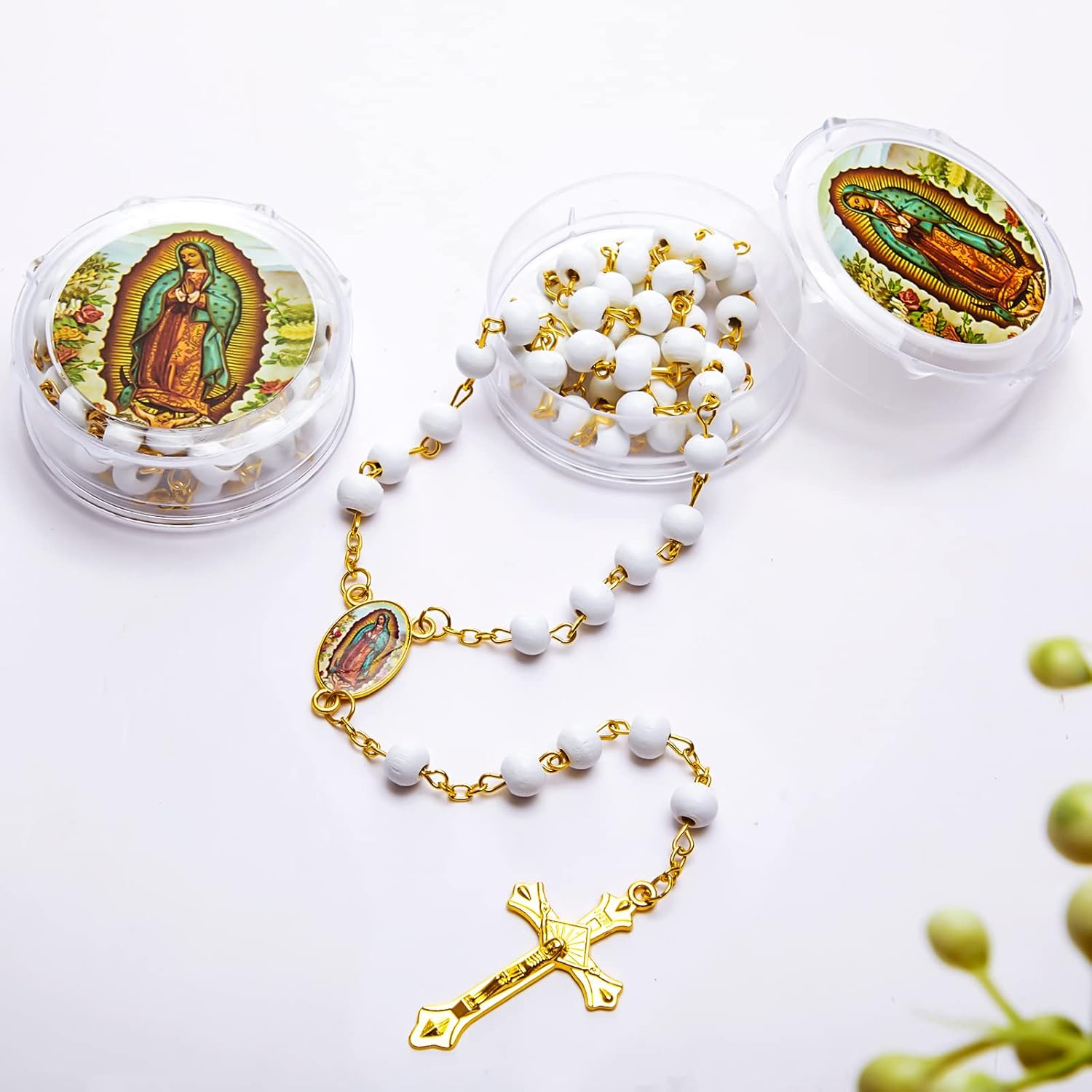 Jadive 100 Pcs Scented Rosary Beads Necklace with Gift Box Lady Guadalupe Wooden Rosary Beads Bulk with Crucifix for Women Men First Communion Baptism Favors Catholic Gifts