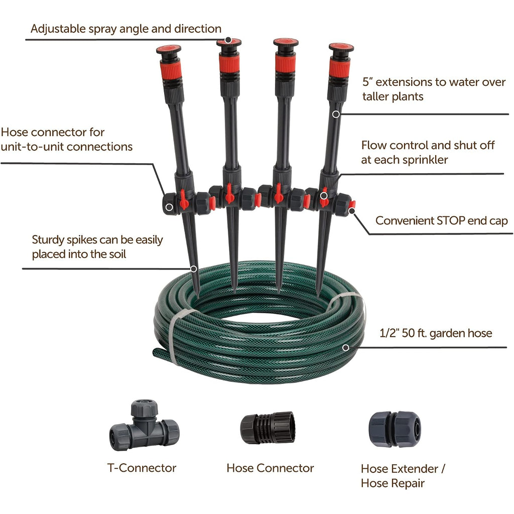 Eden 98063 Multi-Adjustable Flex Design Above Ground Irrigation Garden Sprinkler System, Sprinkler & Hose, Diy Plant Watering Set