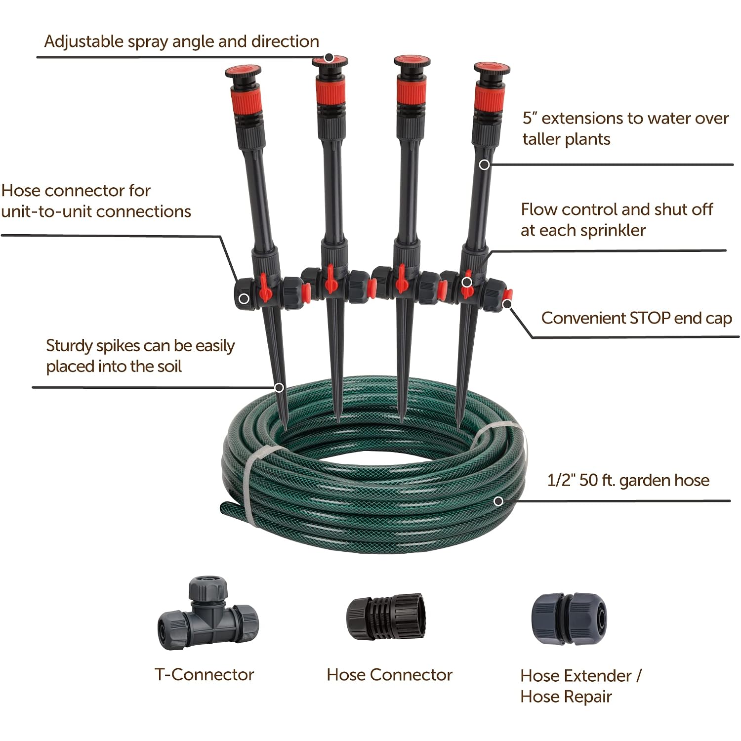 Eden 98063 Multi-Adjustable Flex Design Above Ground Irrigation Garden Sprinkler System, Sprinkler & Hose, Diy Plant Watering Set