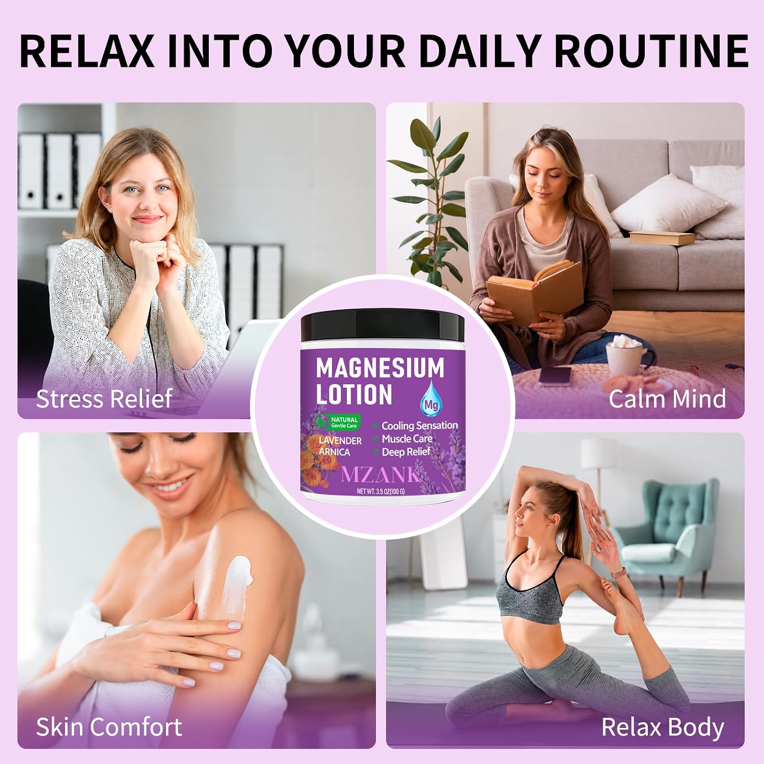 Mzank Magnesium Lotion With Lavender & Arnica – Fast-Absorbing Magnesium Cream For Restful Sleep,Muscle Relief And Relaxation,Deep Moisturizing Care For Hands,Legs,Feet,Self-Care Gift For Women