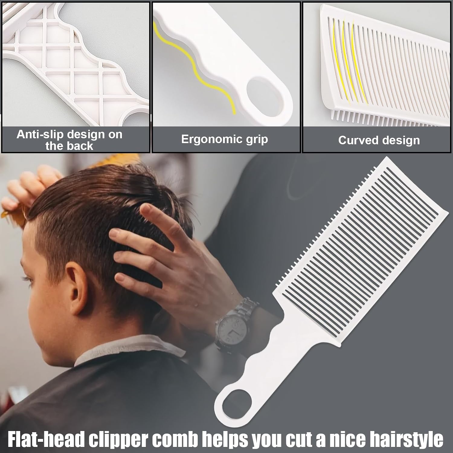 Fade Hair Trimming Guide For Men Haircut, Adjustable Silicone Curved Haircut Band, Curved Positioning Comb And Flat Top Comb For Home Diy Haircuts, Self Haircut Kit Guide Salon Styling Tools