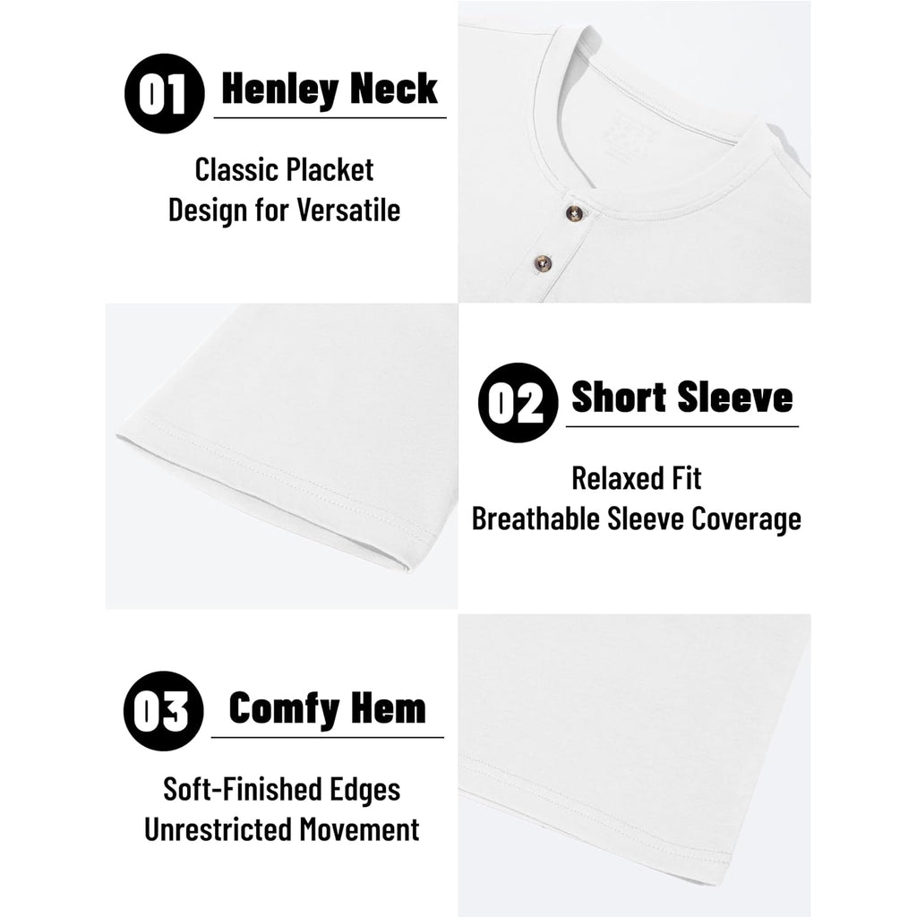 Magnivit Mens Henley Shirts Short Sleeve Cotton Casual Summer Basic T-Shirts 3 Button Solid Collarless Shirts For Work