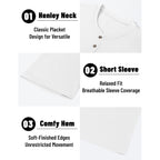 Magnivit Mens Henley Shirts Short Sleeve Cotton Casual Summer Basic T-Shirts 3 Button Solid Collarless Shirts For Work
