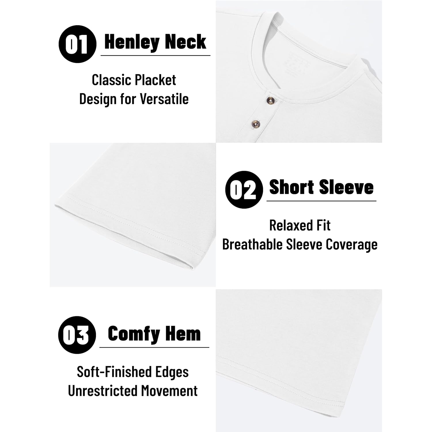Magnivit Mens Henley Shirts Short Sleeve Cotton Casual Summer Basic T-Shirts 3 Button Solid Collarless Shirts For Work