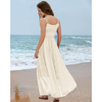 Gacaky Summer Dress For Women Casual Lace Floral Embroidered Bohemian Maxi Dress Flowy A Line Beach Long Dresses