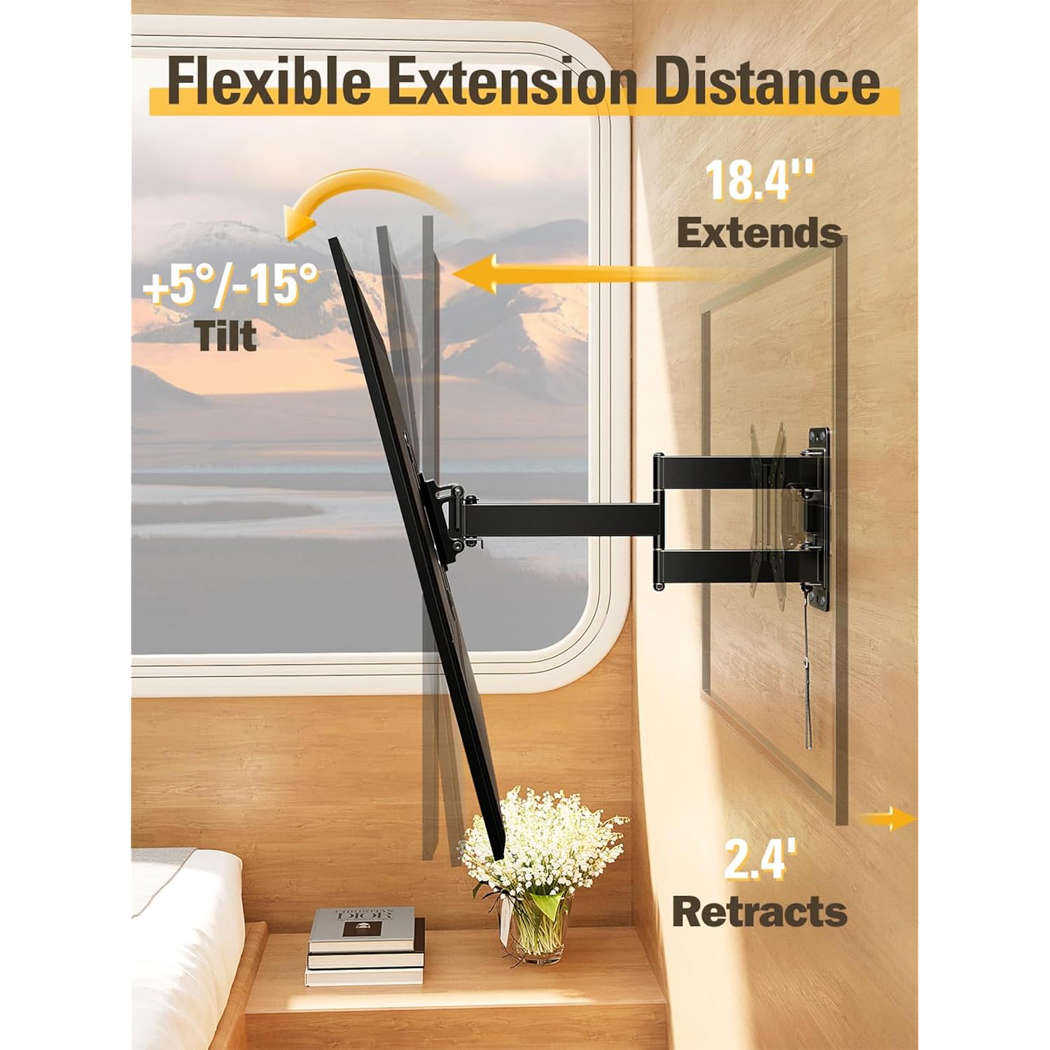 Mounting Dream Ul Listed Lockable Rv Tv Mount For Most 17-43 Inch Tv, Rv Mount For Camper Trailer Motor Home Boat Truck, Full Motion Unique One Step Lock Rv Tv Wall Mount, Vesa 200Mm, 44 Lbs, Md2210